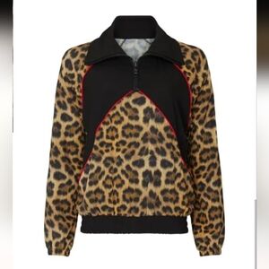 Terez Windbreaker Leopard Animal Print Half Zip Long Sleeve Pullover